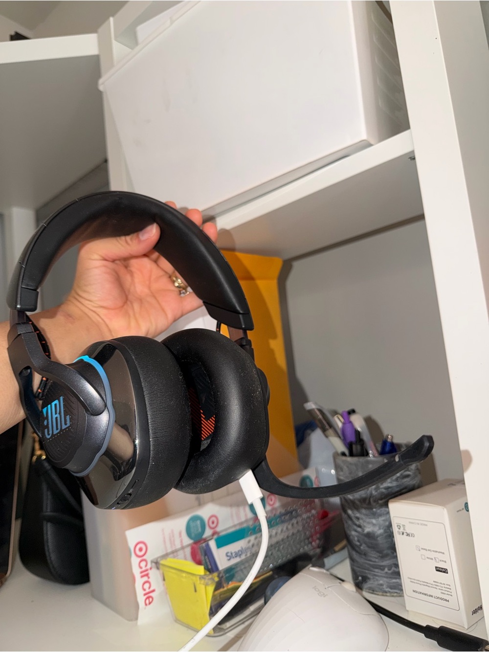 JBL Black Over-Ear Headset with Blue Logo Accents